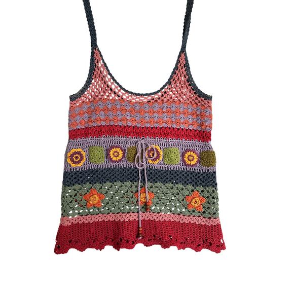 Lucky Brand Crocheted Knit Cotton Hippie Boho Festival Tank Top Sz M - Picture 1 of 6